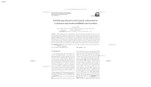 Galerkin approximationwith Legendre polynomials for a continuous-time nonlinear optimal control problem